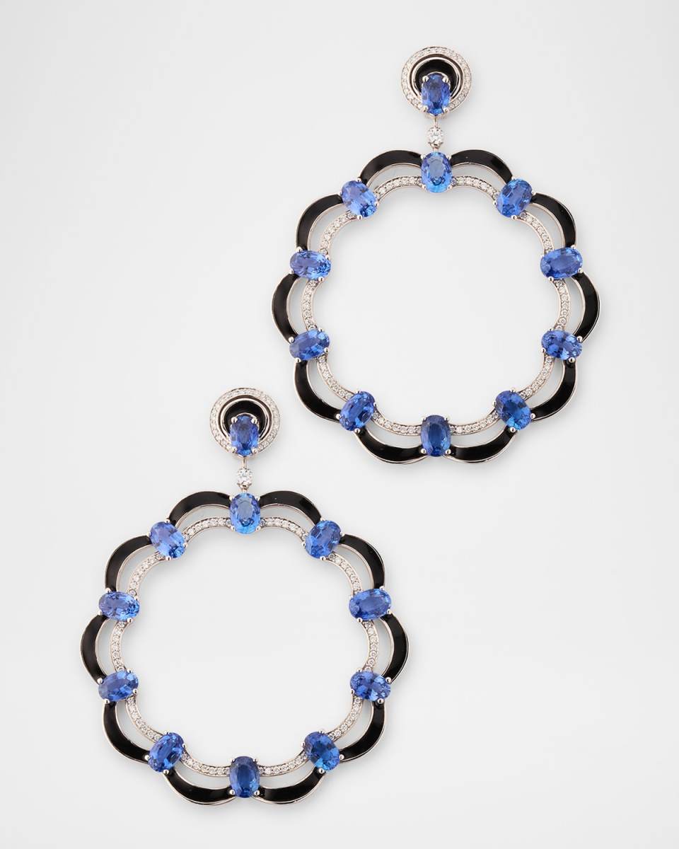 Limited Edition 18K White Gold Blue Sapphire 6x4mm Earrings with Diamonds